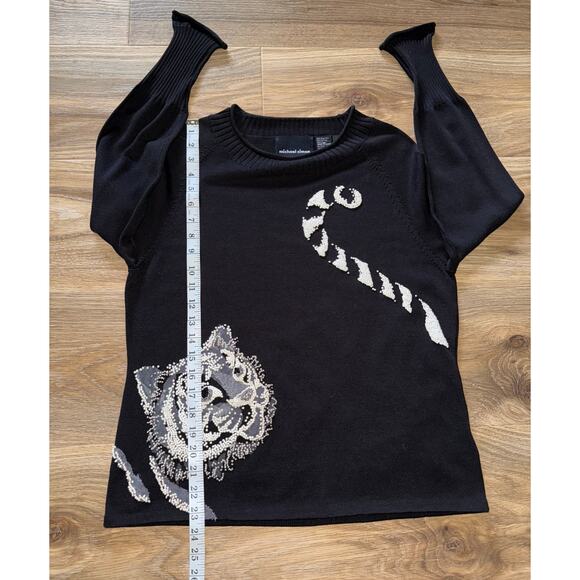 Michael Simon Vintage Cat Beaded Spun Silk Blend Sweater - Size medium -OG - Picture 11 of 12